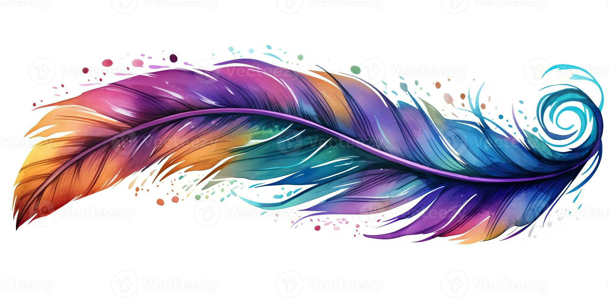 AI Generated. AI Generative. Single abstract drwaing painting feather vibrant colors. Fly nature elegance concept. Graphic Art photo