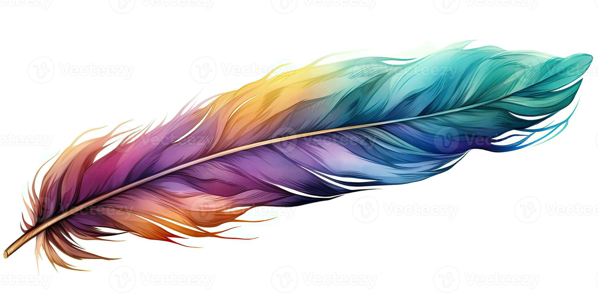 AI Generated. AI Generative. Single abstract drwaing painting feather vibrant colors. Fly nature elegance concept. Graphic Art photo