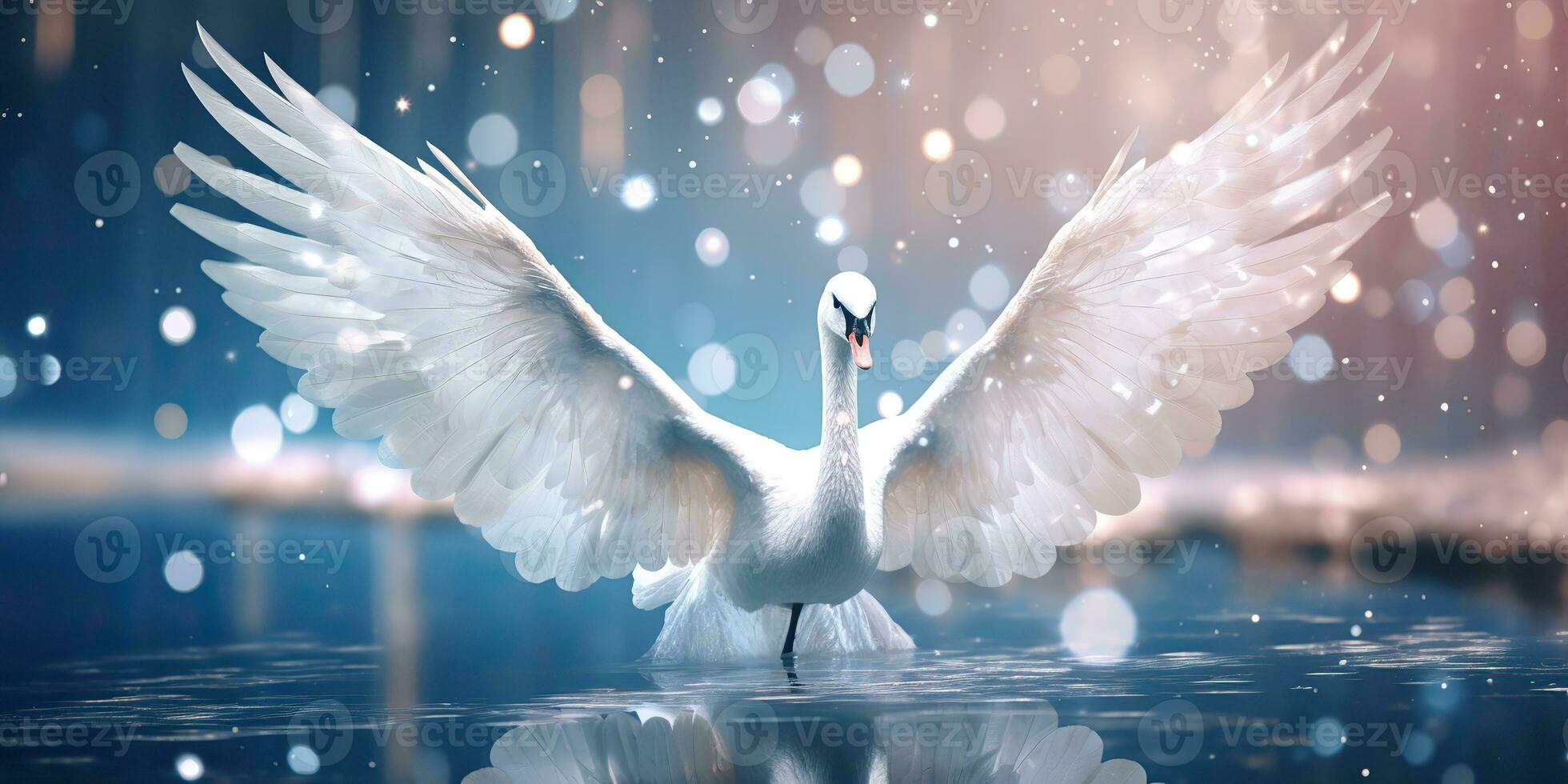 AI Generated. AI Generative. Winter snow ice cold swan bird. Elegance beautiful nature outdoor wild bird art. Graphic Art photo