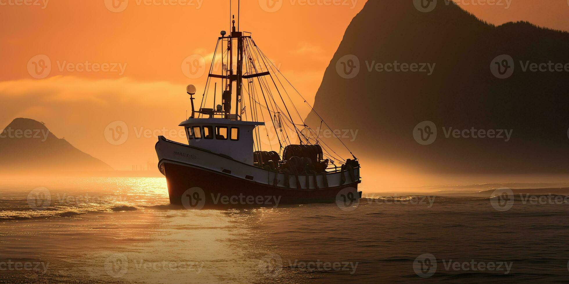 AI Generated. AI Generative. Nautical marine navy seascape sea ocean landscape fishing crab boat ship. Adventure travel explore sail catching shipping. Graphic Art photo