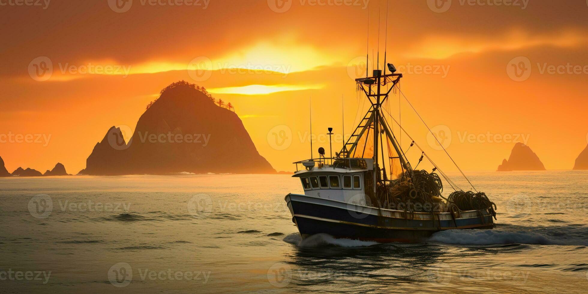 AI Generated. AI Generative. Nautical marine navy seascape sea ocean landscape fishing crab boat ship. Adventure travel explore sail catching shipping. Graphic Art photo