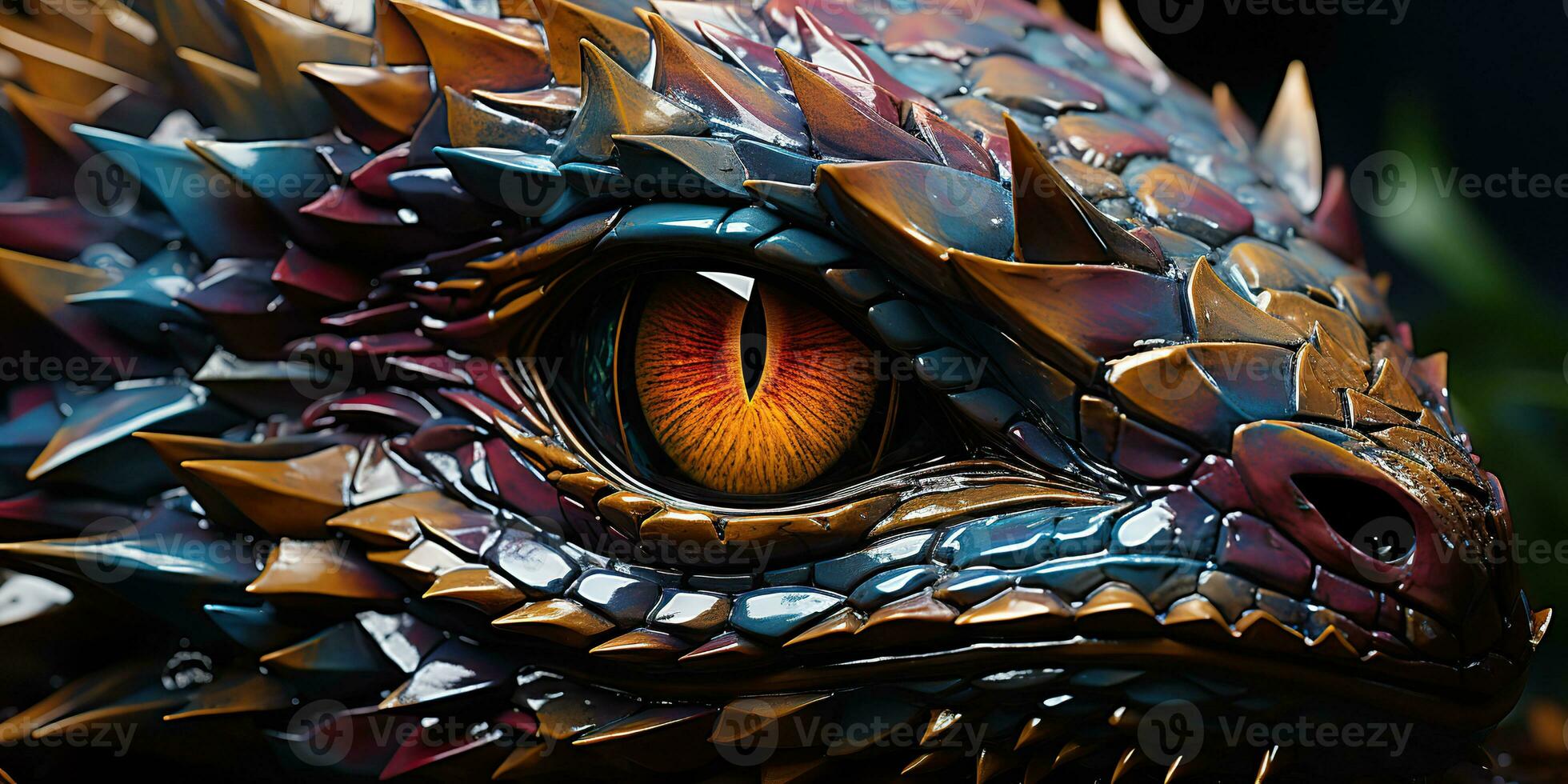 AI Generated. AI Generative. Myth fantasy dragon eye. Macro close up illustration decoration graphic art. Graphic Art photo