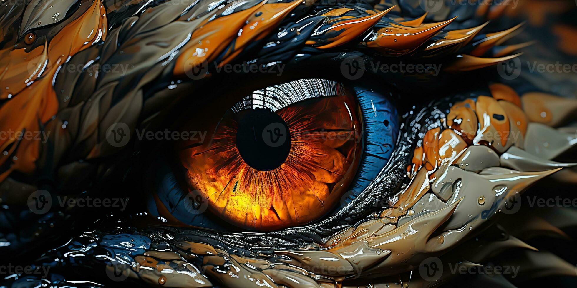 AI Generated. AI Generative. Myth fantasy dragon eye. Macro close up illustration decoration graphic art. Graphic Art photo