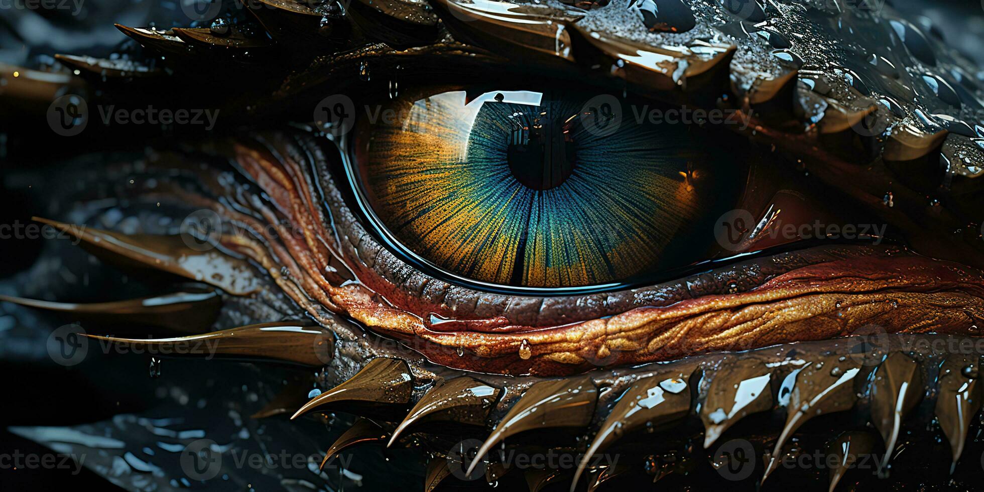 AI Generated. AI Generative. Myth fantasy dragon eye. Macro close up illustration decoration graphic art. Graphic Art photo