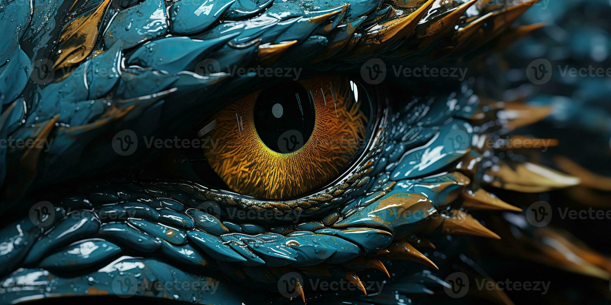 AI Generated. AI Generative. Myth fantasy dragon eye. Macro close up illustration decoration graphic art. Graphic Art photo