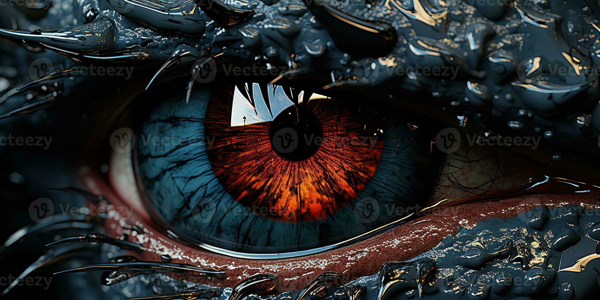 AI Generated. AI Generative. Myth fantasy dragon eye. Macro close up illustration decoration graphic art. Graphic Art photo