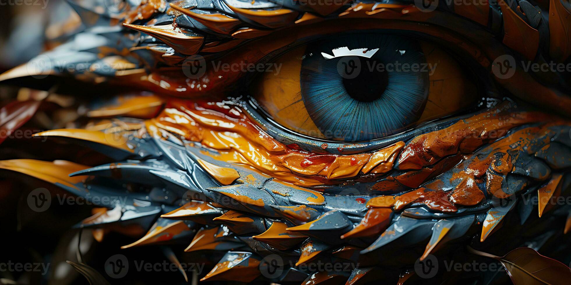 AI Generated. AI Generative. Myth fantasy dragon eye. Macro close up illustration decoration graphic art. Graphic Art photo