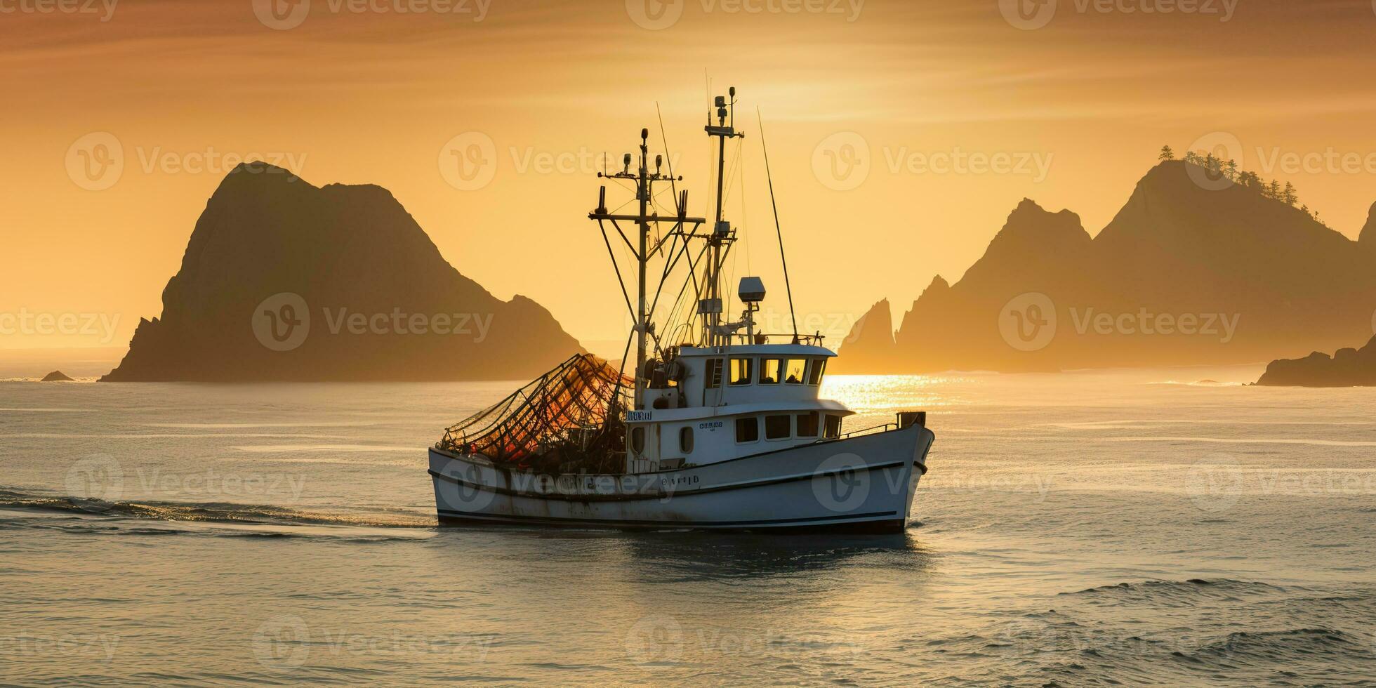 AI Generated. AI Generative. Nautical marine navy seascape sea ocean landscape fishing crab boat ship. Adventure travel explore sail catching shipping. Graphic Art photo