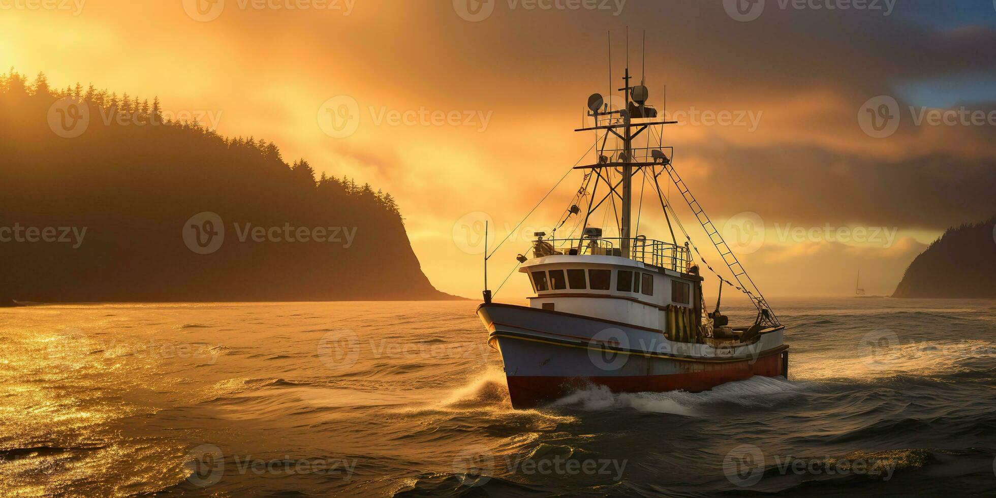 AI Generated. AI Generative. Nautical marine navy seascape sea ocean landscape fishing crab boat ship. Adventure travel explore sail catching shipping. Graphic Art photo