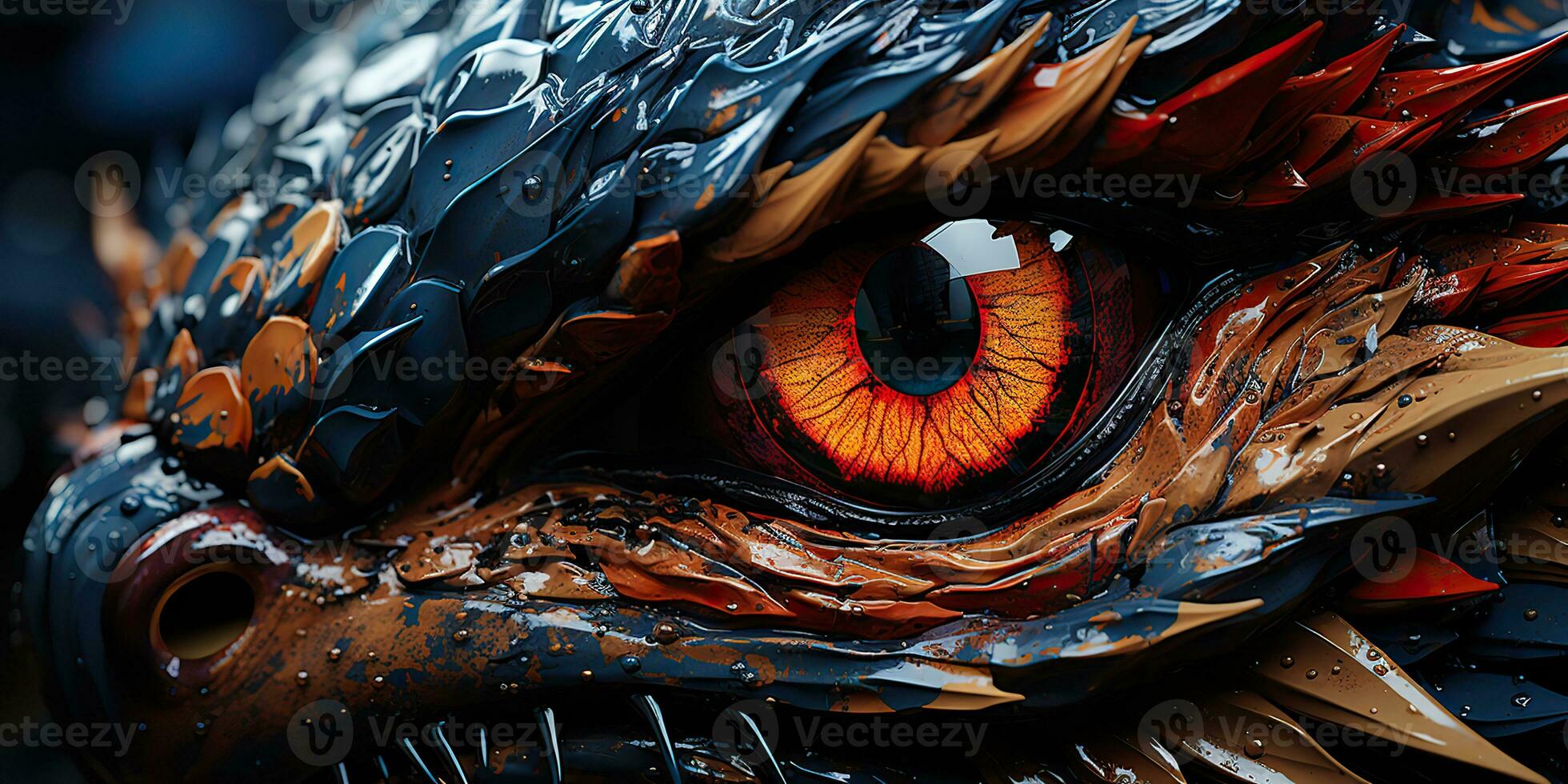 AI Generated. AI Generative. Myth fantasy dragon eye. Macro close up illustration decoration graphic art. Graphic Art photo