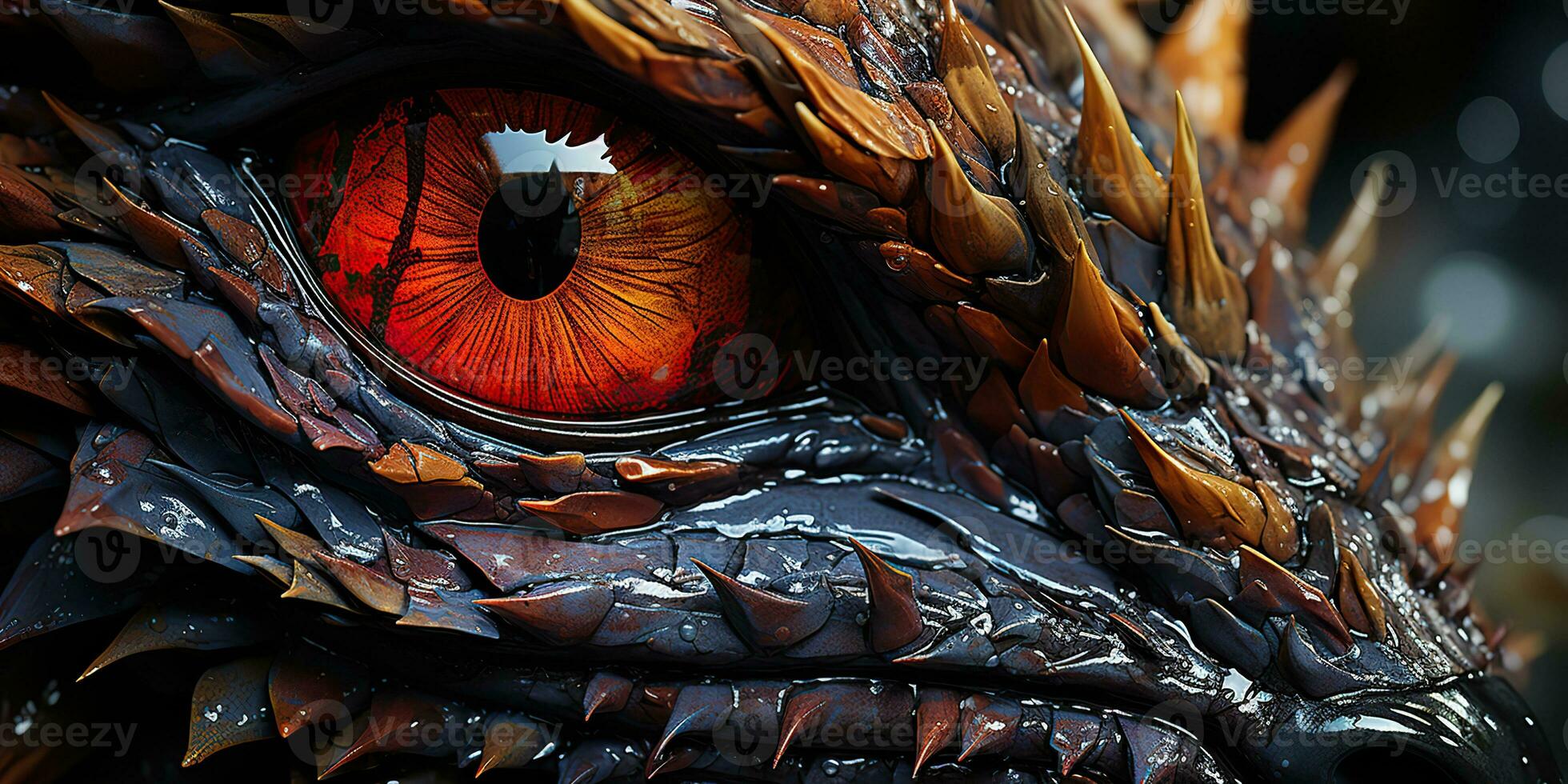 AI Generated. AI Generative. Myth fantasy dragon eye. Macro close up illustration decoration graphic art. Graphic Art photo