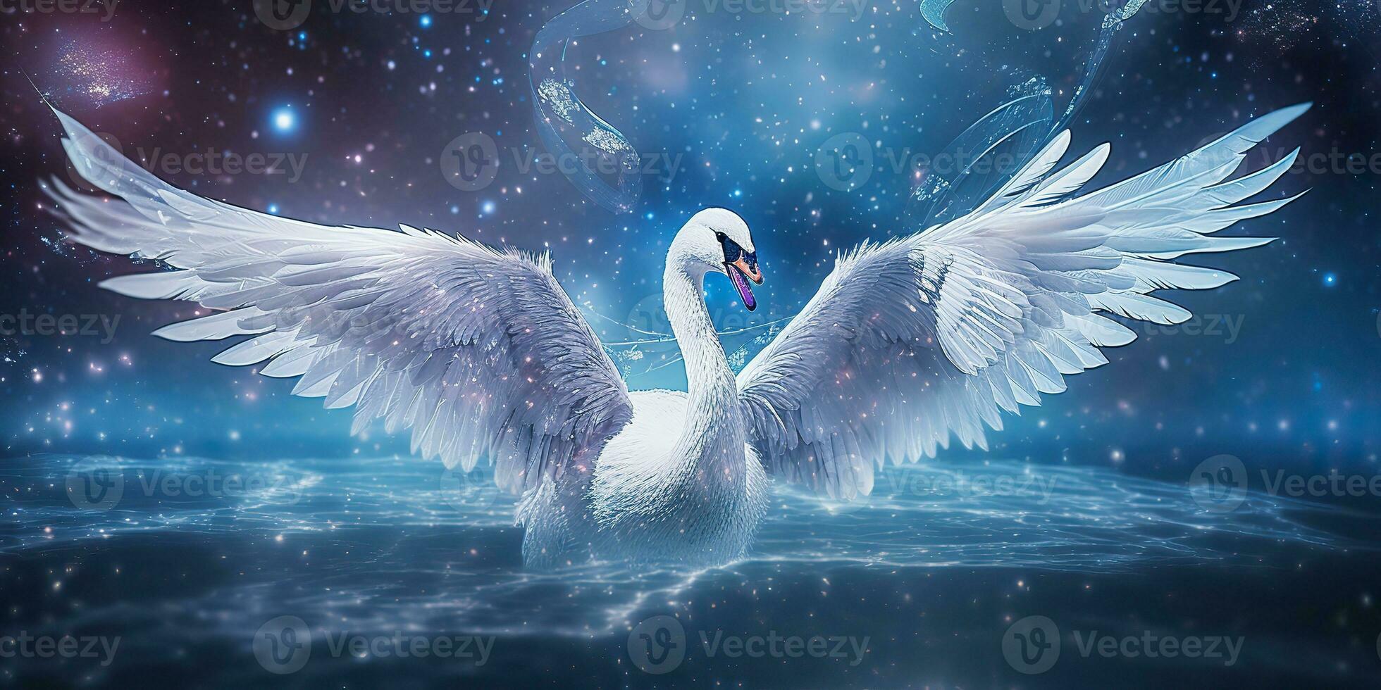 AI Generated. AI Generative. Winter snow ice cold swan bird. Elegance beautiful nature outdoor wild bird art. Graphic Art photo