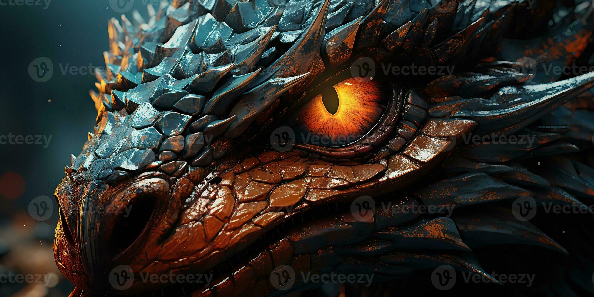 AI Generated. AI Generative. Myth fantasy dragon eye. Macro close up illustration decoration graphic art. Graphic Art photo