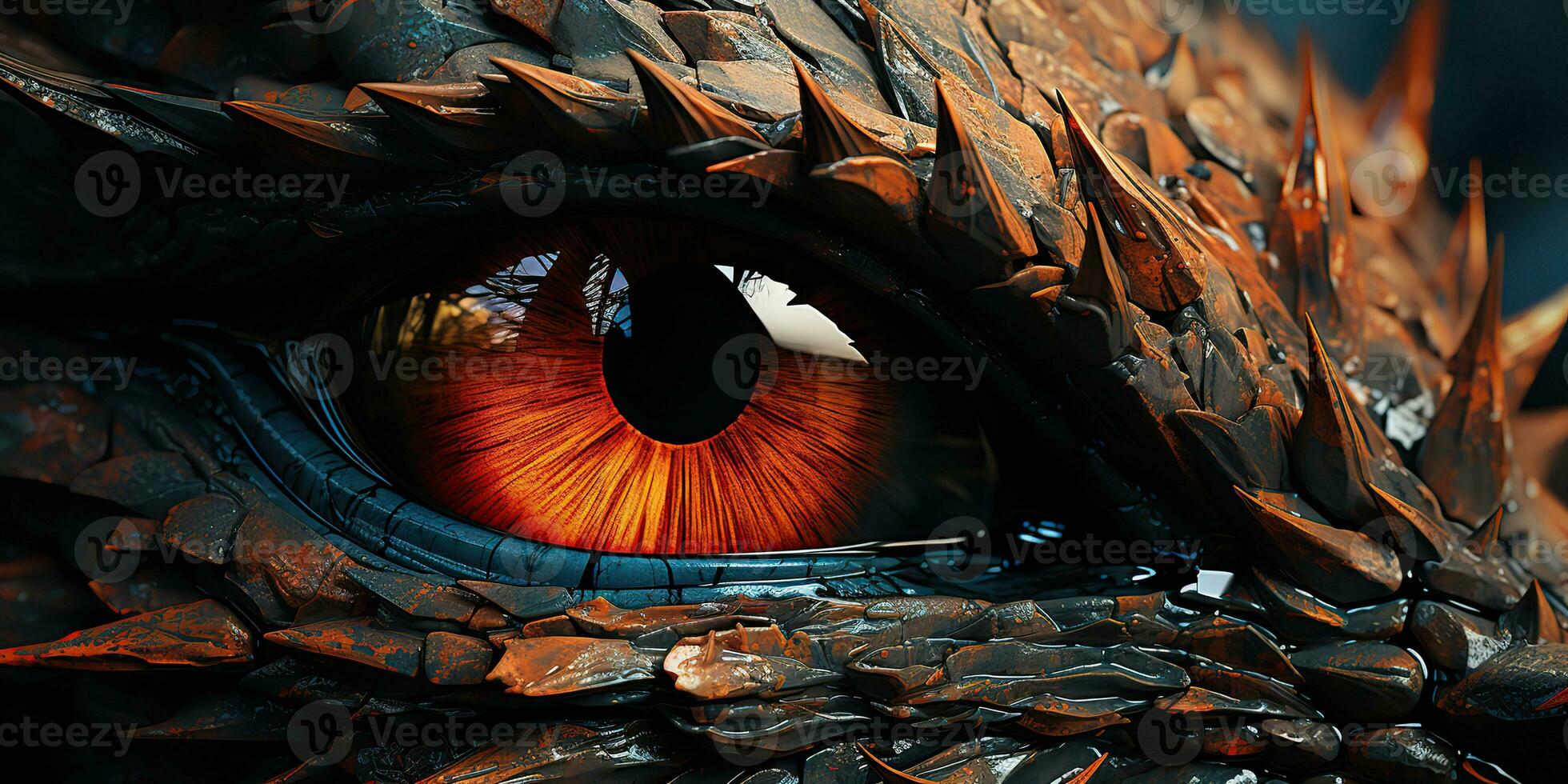 AI Generated. AI Generative. Myth fantasy dragon eye. Macro close up illustration decoration graphic art. Graphic Art photo