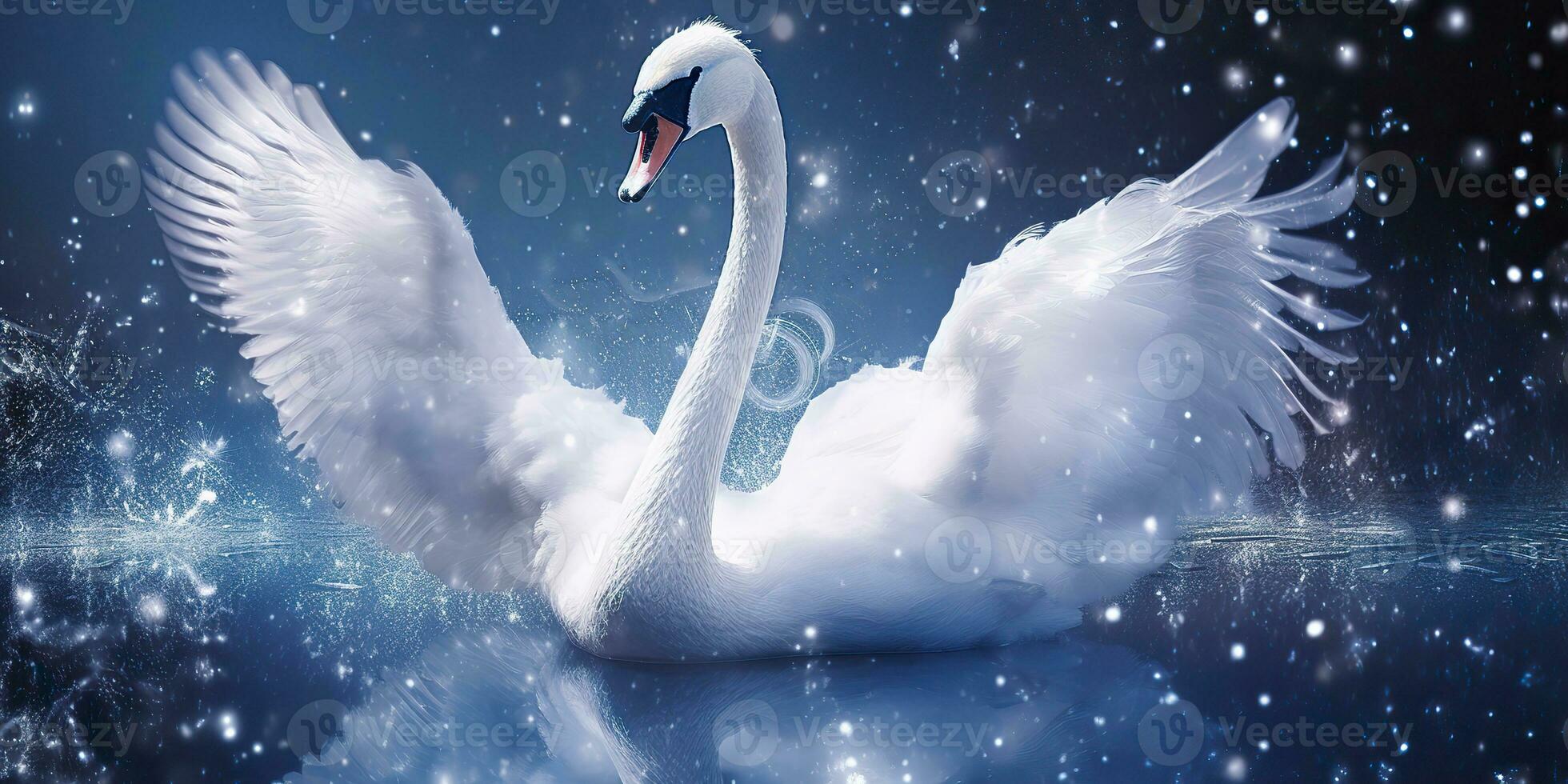 ai generado. ai generativo. invierno nieve hielo frío cisne pájaro. elegancia hermosa naturaleza al aire libre salvaje pájaro Arte. gráfico Arte foto