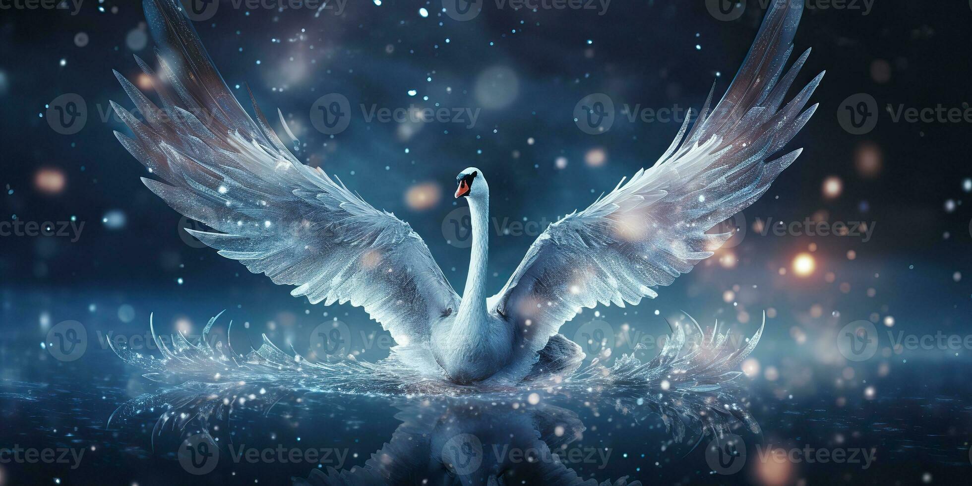 AI Generated. AI Generative. Winter snow ice cold swan bird. Elegance beautiful nature outdoor wild bird art. Graphic Art photo