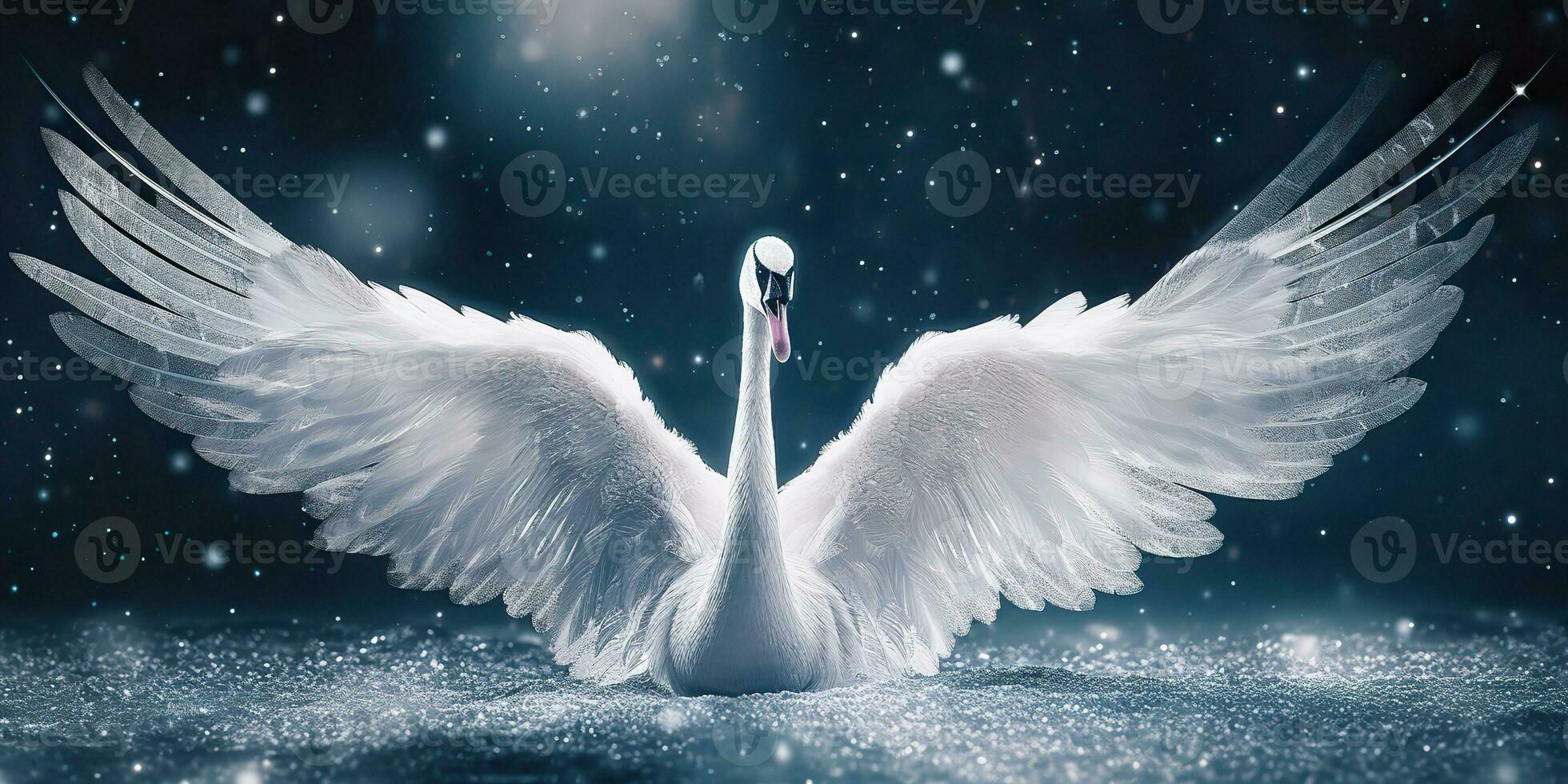 AI Generated. AI Generative. Winter snow ice cold swan bird. Elegance beautiful nature outdoor wild bird art. Graphic Art photo