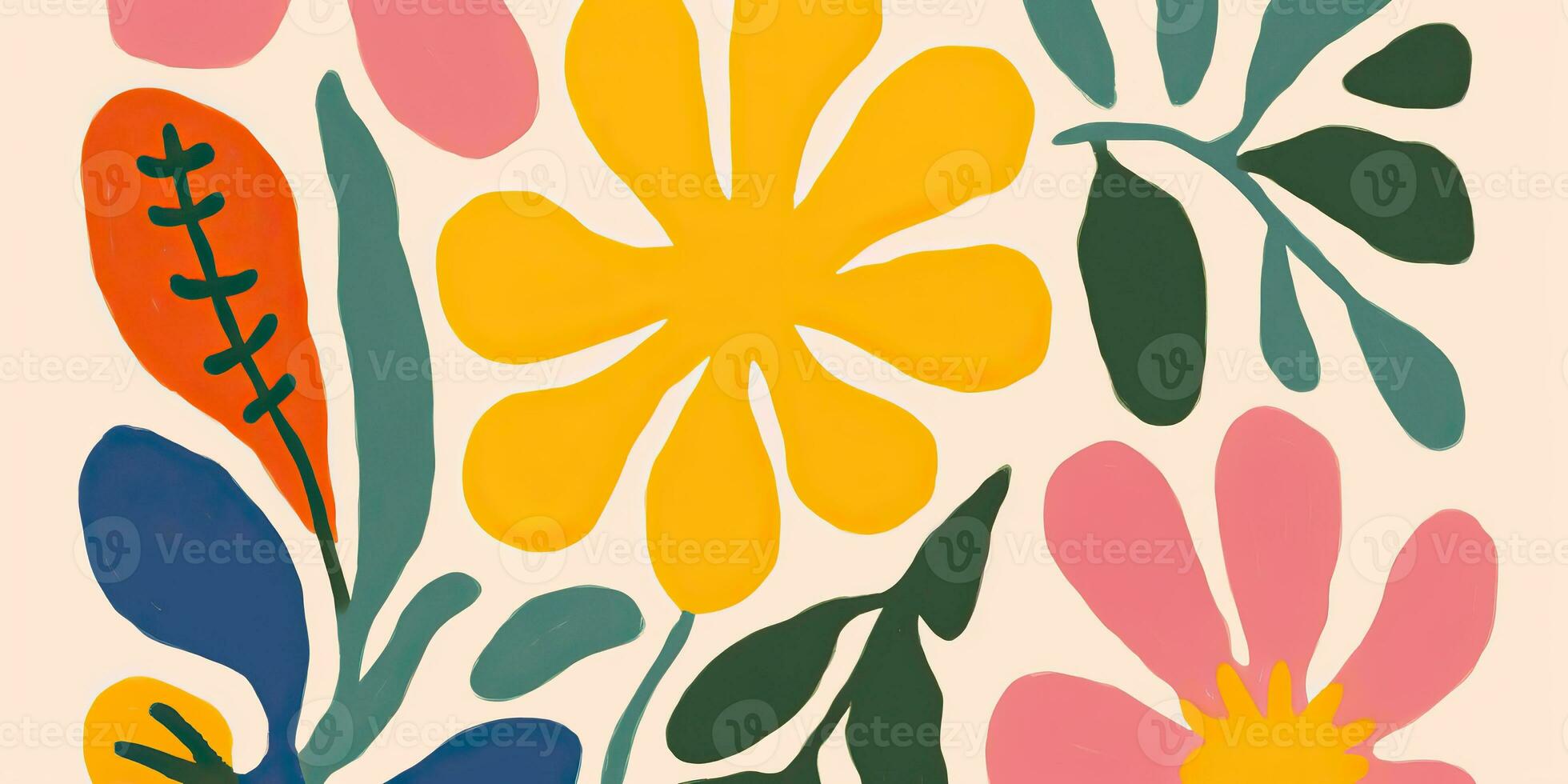 AI Generated. AI Generative. Simple minimal flowers plants pattern texture background decoration poster art. Drawing painting oil brush decor. Graphic Art photo