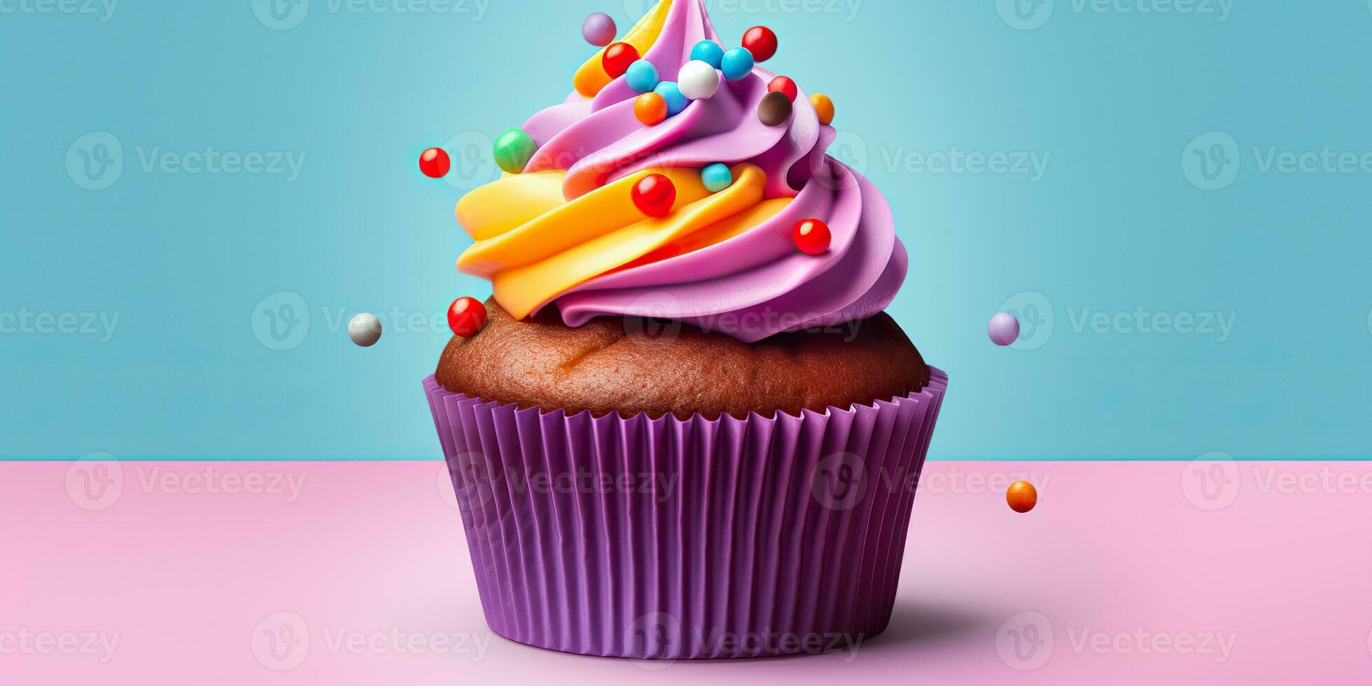 AI Generated. AI Generative. Cupcake sweet dessert sugar bakery birthday party vibe. Graphic Art photo