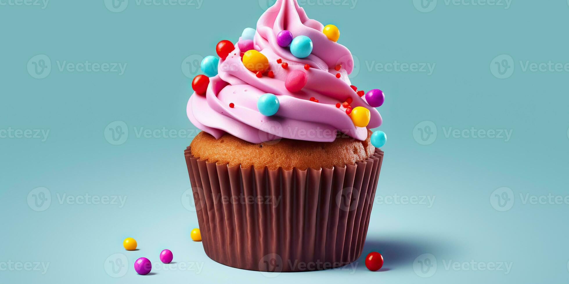 AI Generated. AI Generative. Cupcake sweet dessert sugar bakery birthday party vibe. Graphic Art photo