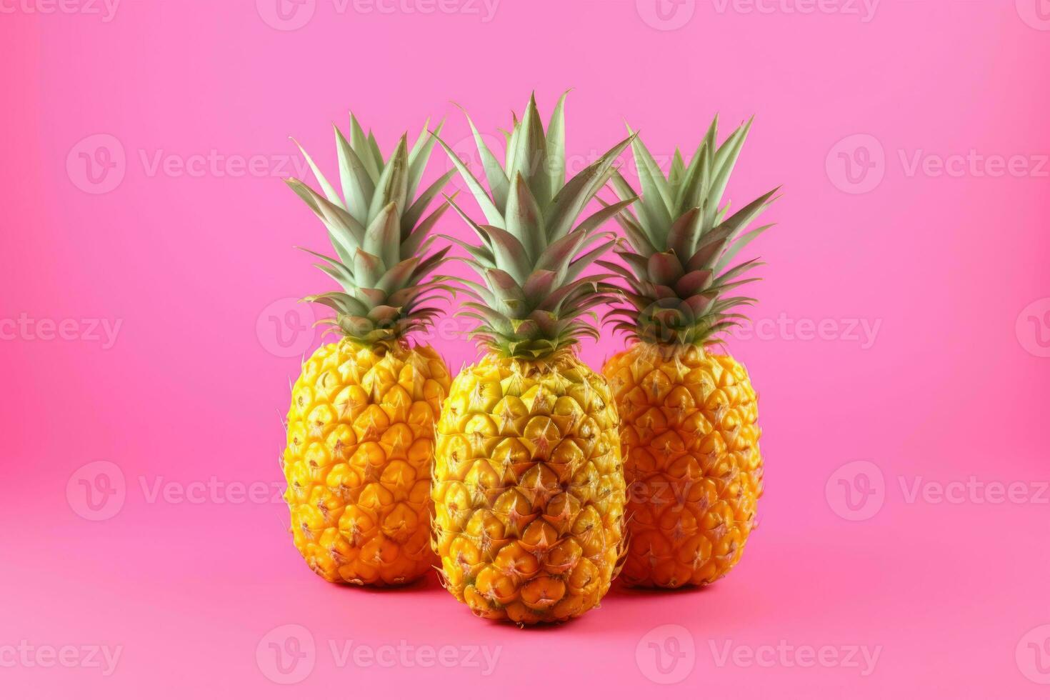 Pineapples on a vivid pink background. Generative AI photo