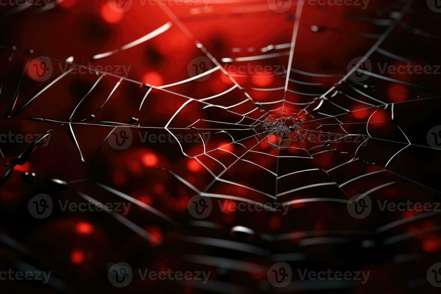 The spider web with water drops, close up. AI generated photo