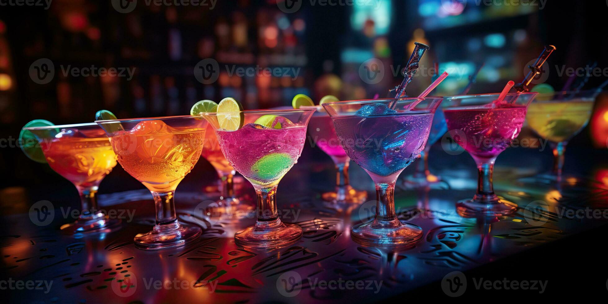 AI Generated. AI Generative. Neon glowing cocktail glass mug bar pub in synthwave cybepunk retrowave style. Night life party alcohol drink vibe. Graphic Art photo