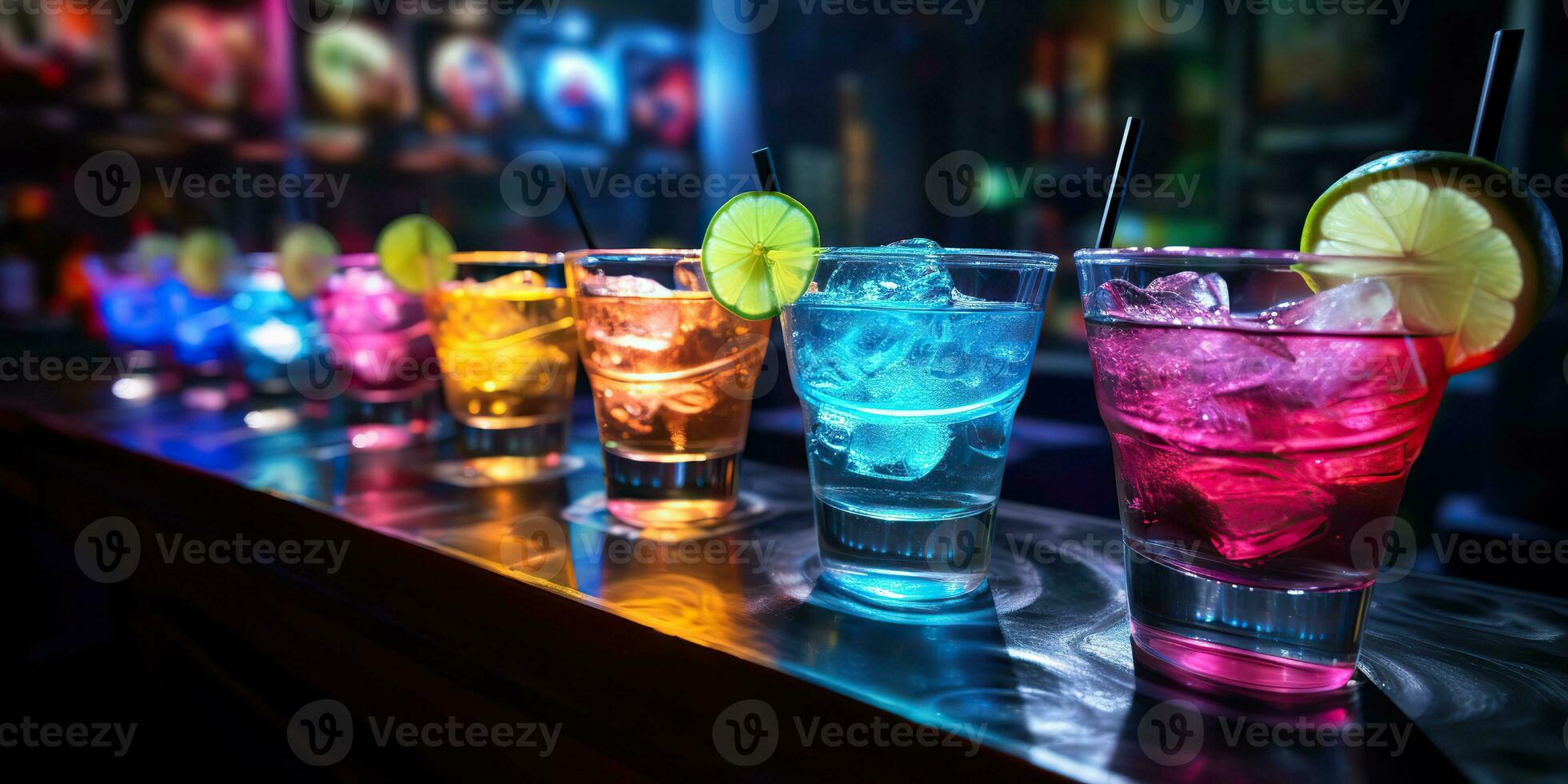 AI Generated. AI Generative. Neon glowing cocktail glass mug bar pub in synthwave cybepunk retrowave style. Night life party alcohol drink vibe. Graphic Art photo