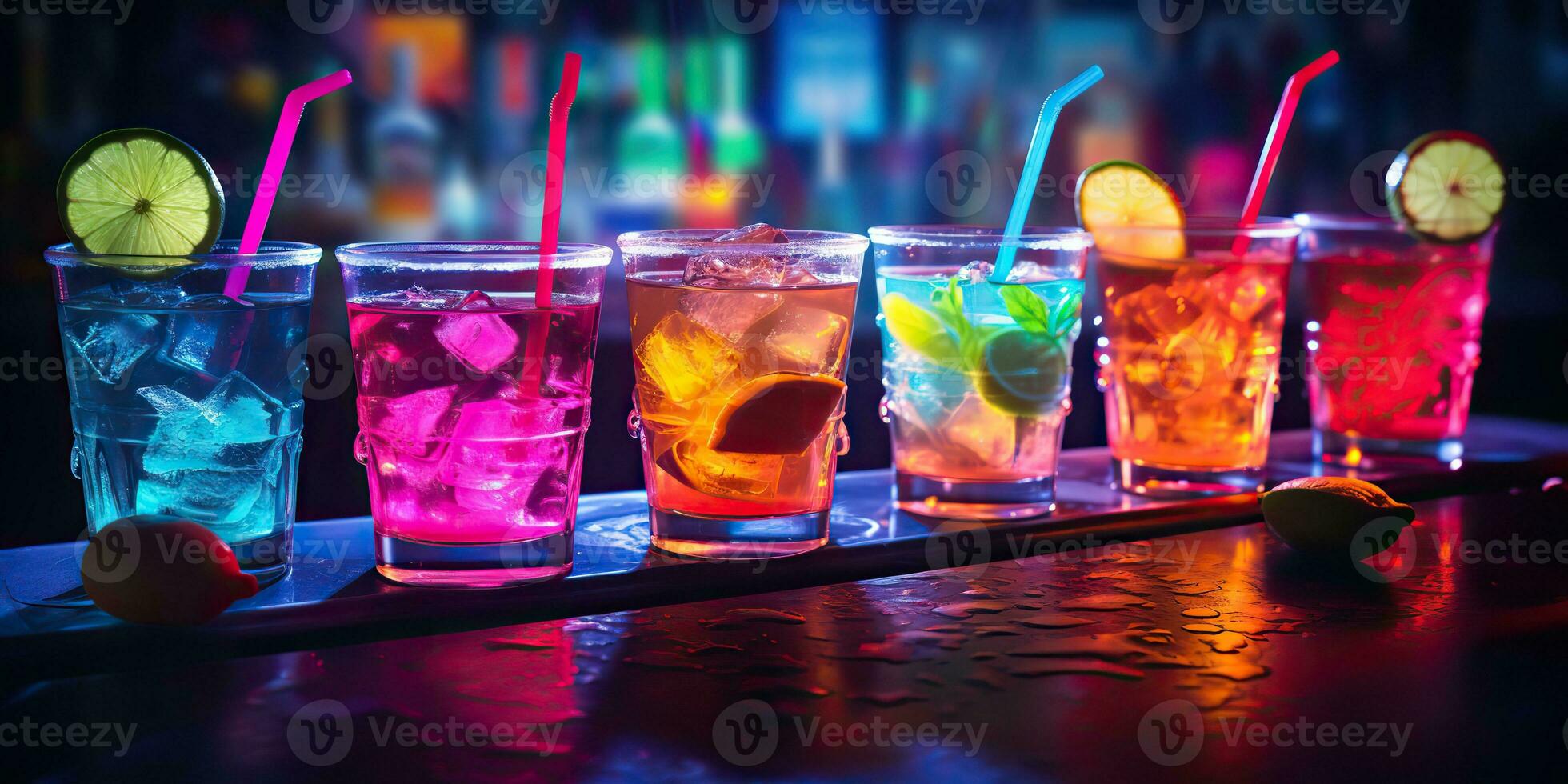 AI Generated. AI Generative. Neon glowing cocktail glass mug bar pub in synthwave cybepunk retrowave style. Night life party alcohol drink vibe. Graphic Art photo