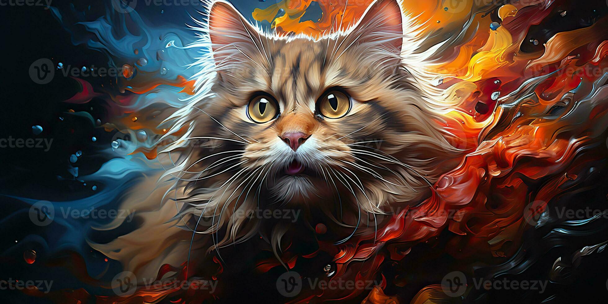 AI Generated. AI Generative. Cute beautiful cat animal pet vibrant colors with oil paint draw background. Cute lovely portrait face. Graphic Art photo