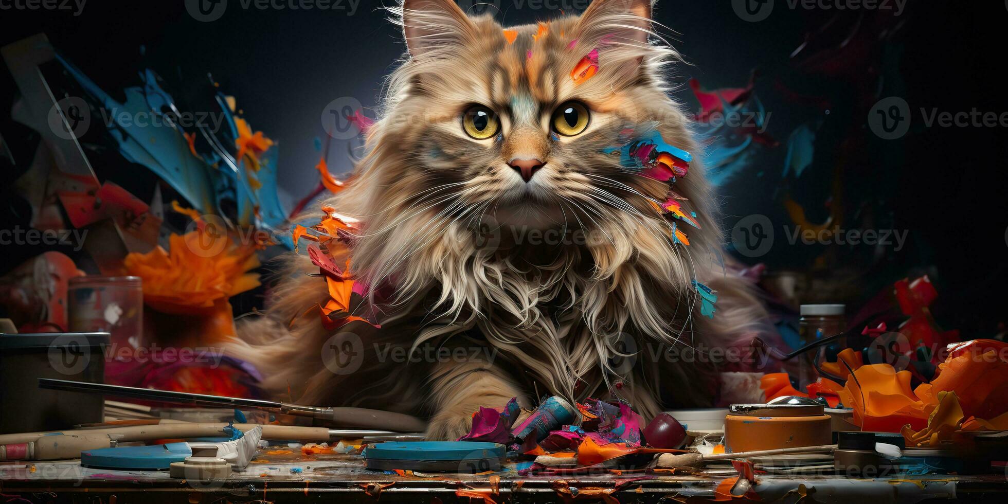 ai generado. ai generativo. linda hermosa gato animal mascota vibrante colores con petróleo pintar dibujar antecedentes. linda encantador retrato rostro. gráfico Arte foto