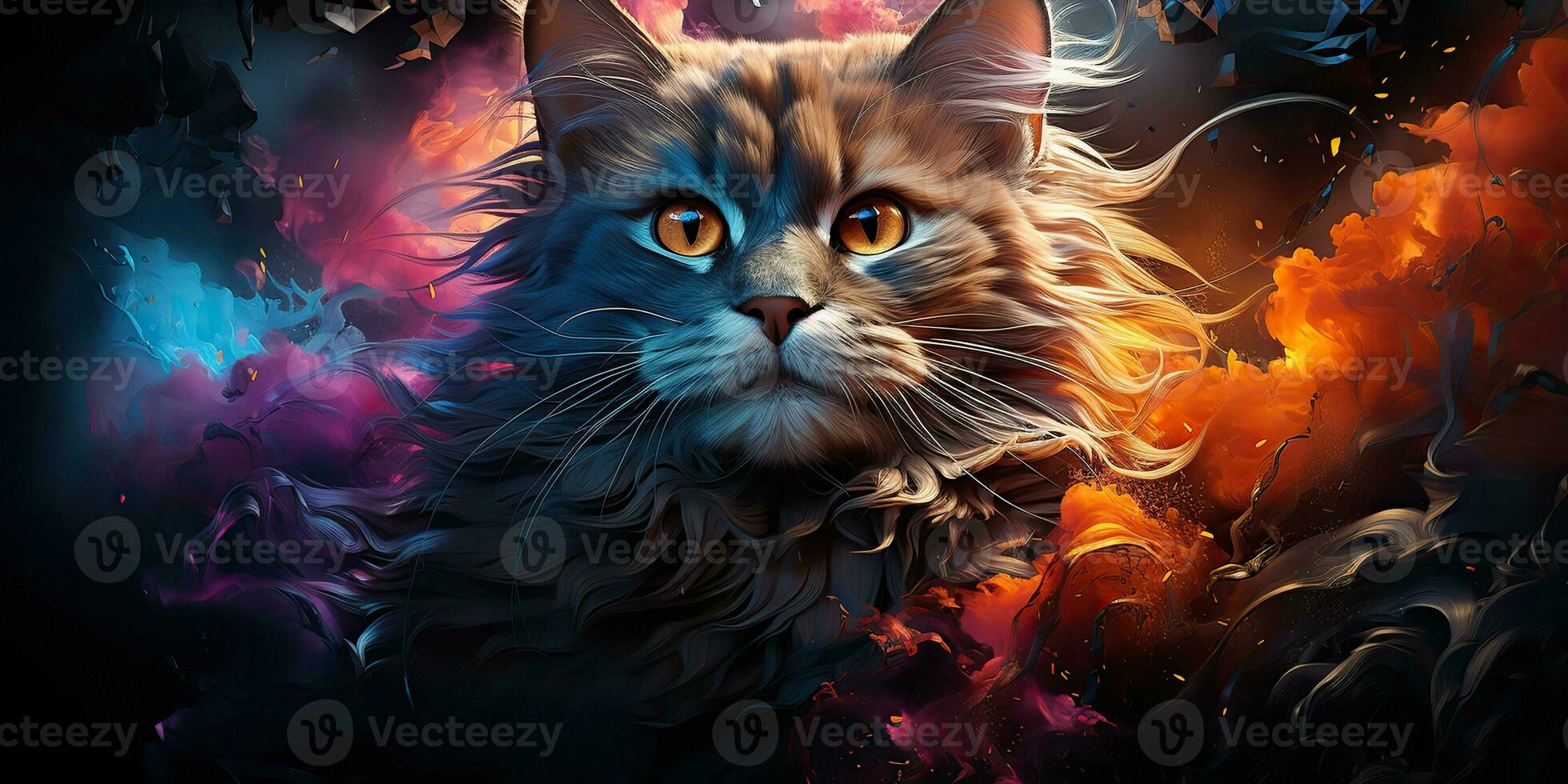 AI Generated. AI Generative. Cute beautiful cat animal pet vibrant colors with oil paint draw background. Cute lovely portrait face. Graphic Art photo