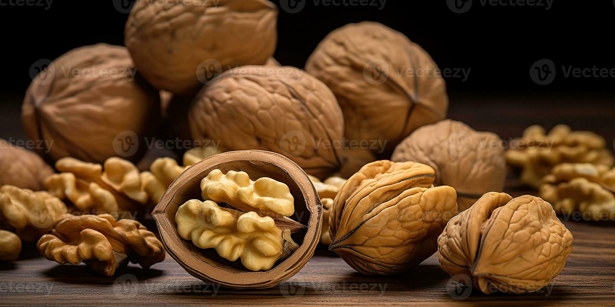 AI Generated. AI Generative. Healthy food nutrition nut walnut half open and in shell. Can be used for healthy lifestyle motivation inspiration. Graphic Art photo