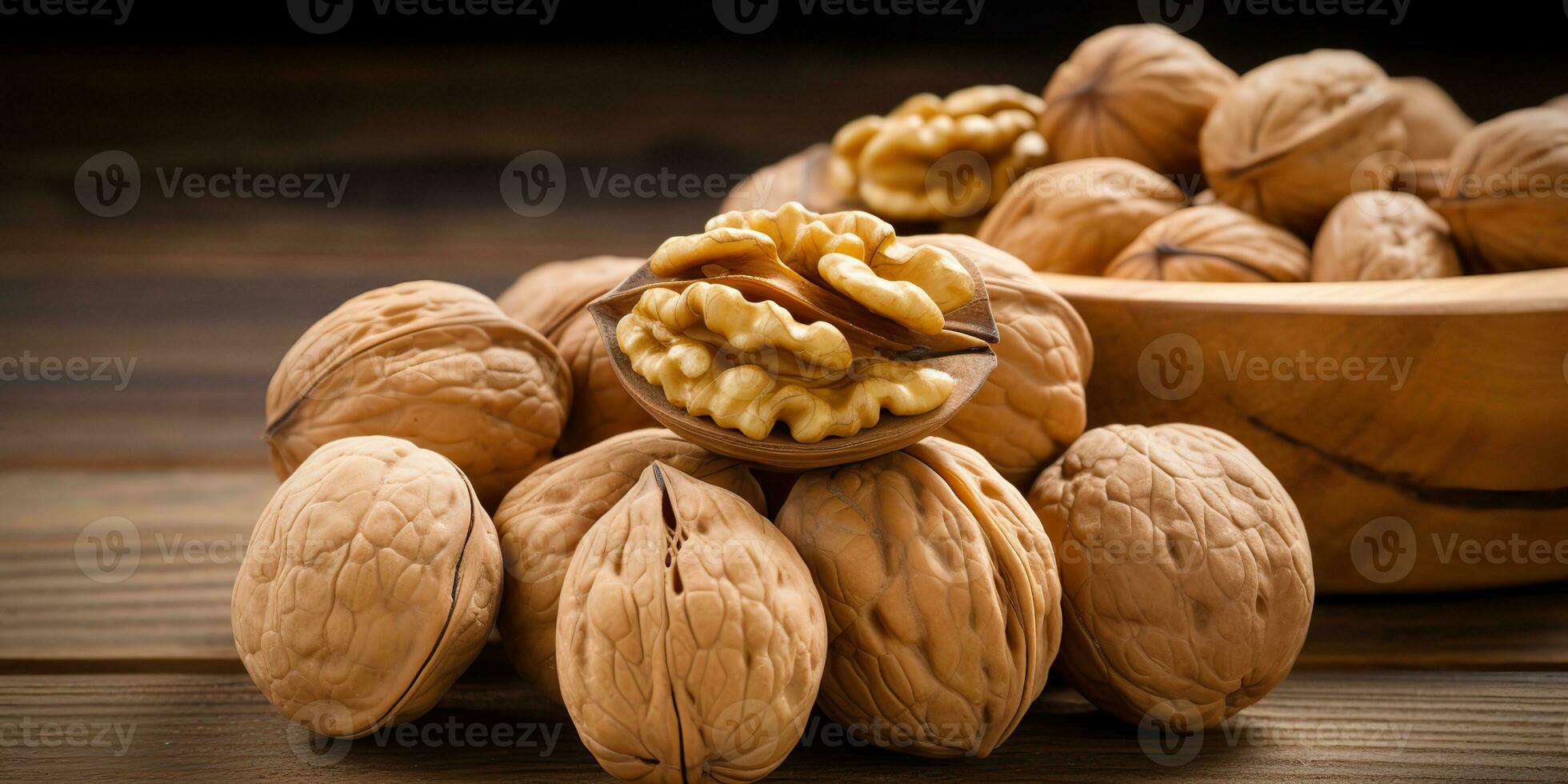 AI Generated. AI Generative. Healthy food nutrition nut walnut half open and in shell. Can be used for healthy lifestyle motivation inspiration. Graphic Art photo