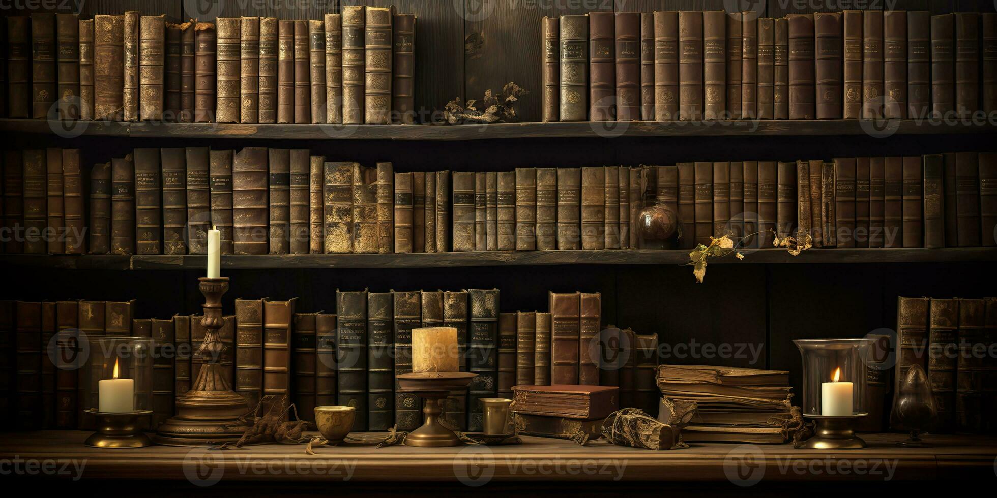 AI Generated. AI Generative. Old books vintage store library bookshelf. Education university school knowledge style. Graphic Art photo