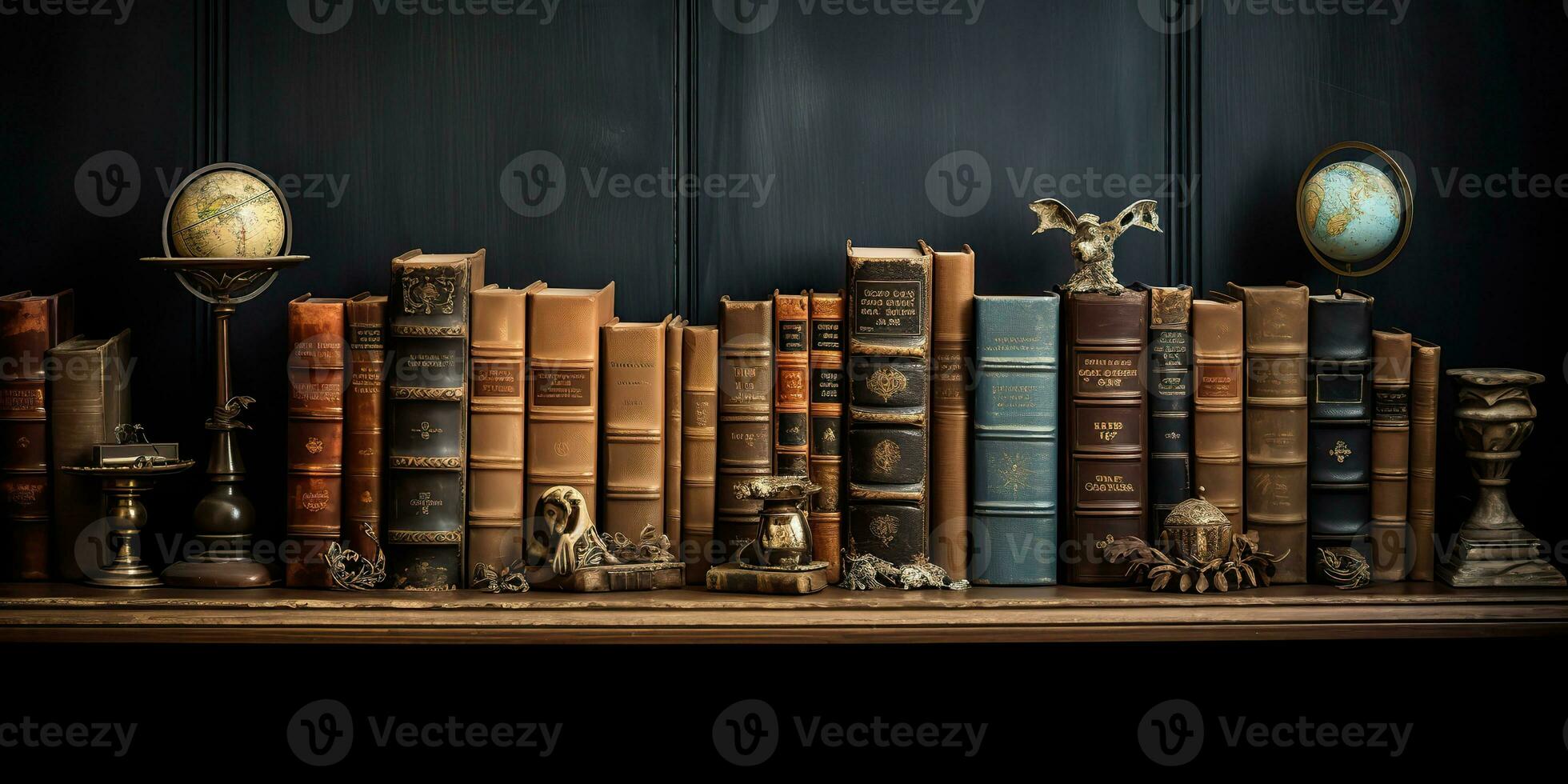 AI Generated. AI Generative. Old books vintage store library bookshelf. Education university school knowledge style. Graphic Art photo