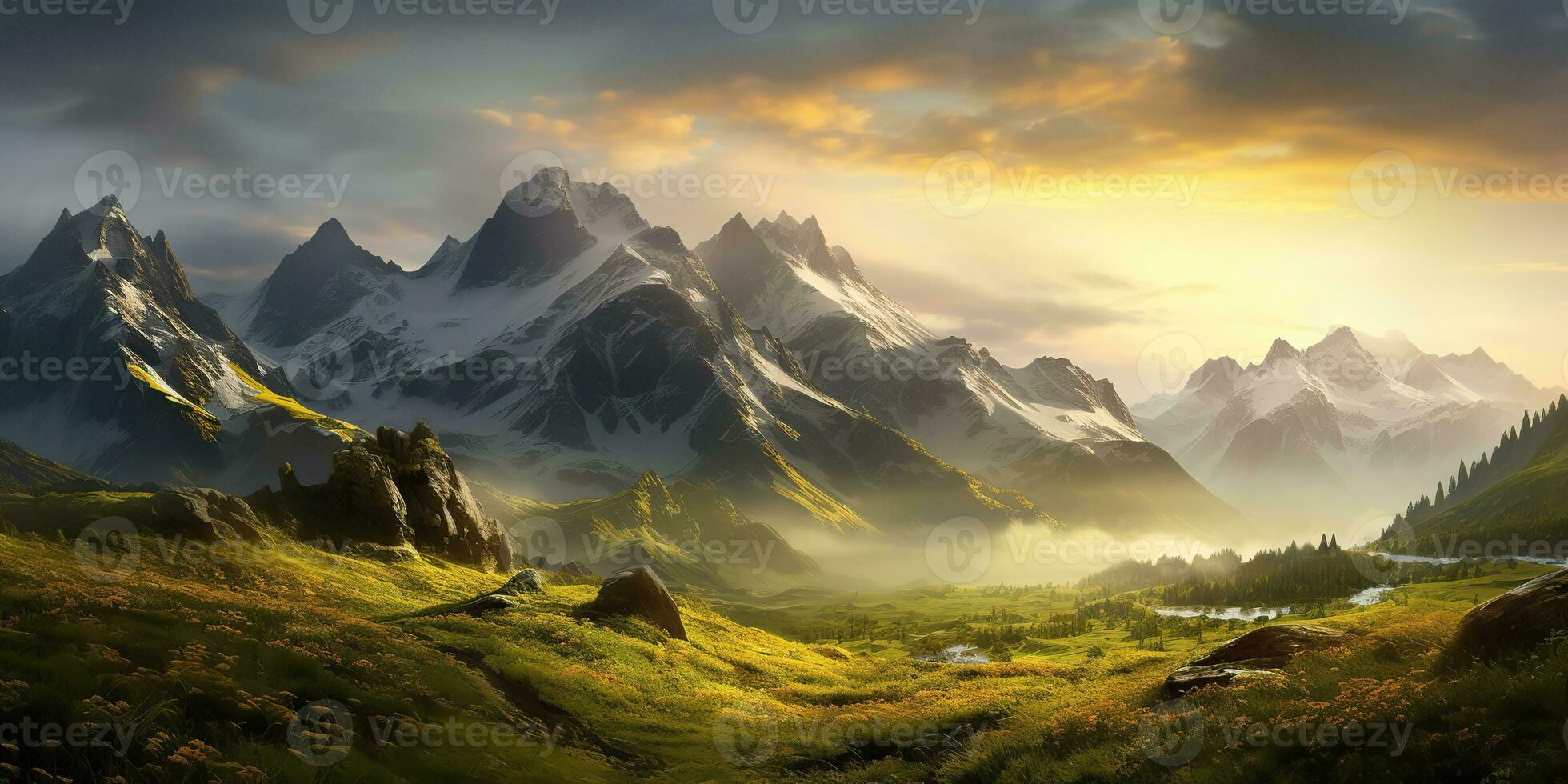 AI Generated. AI Generative. Mountain forest lake landscape