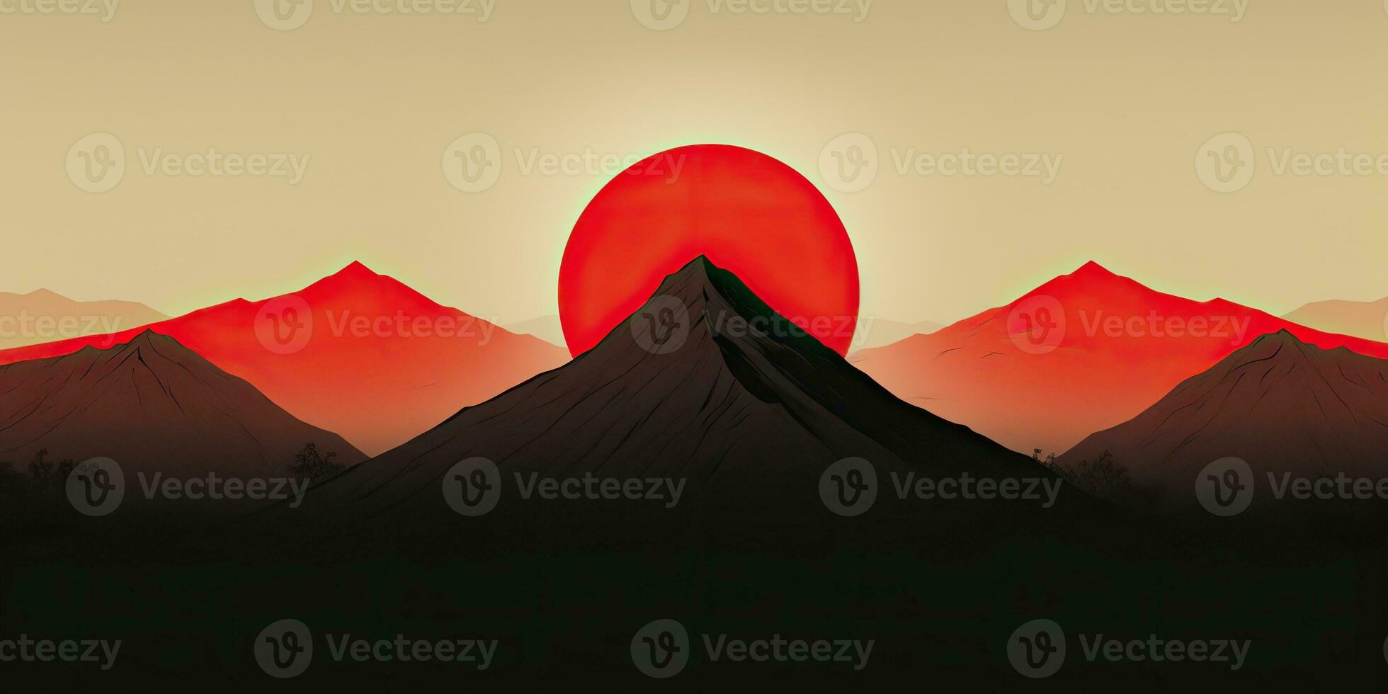 AI Generated. AI Generative. Japanese asian minimalistic landscape background. Nature outdoor sun mountain sunset sunrise vacation adventure view. Graphic Art photo