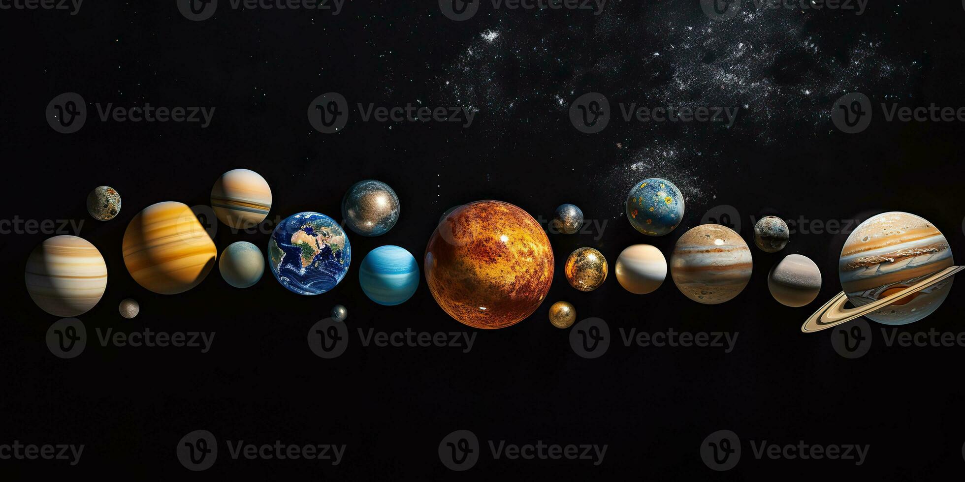 AI Generated. AI Generative. Solar system universe galaxy space planets poster background decoration. Graphic Art photo