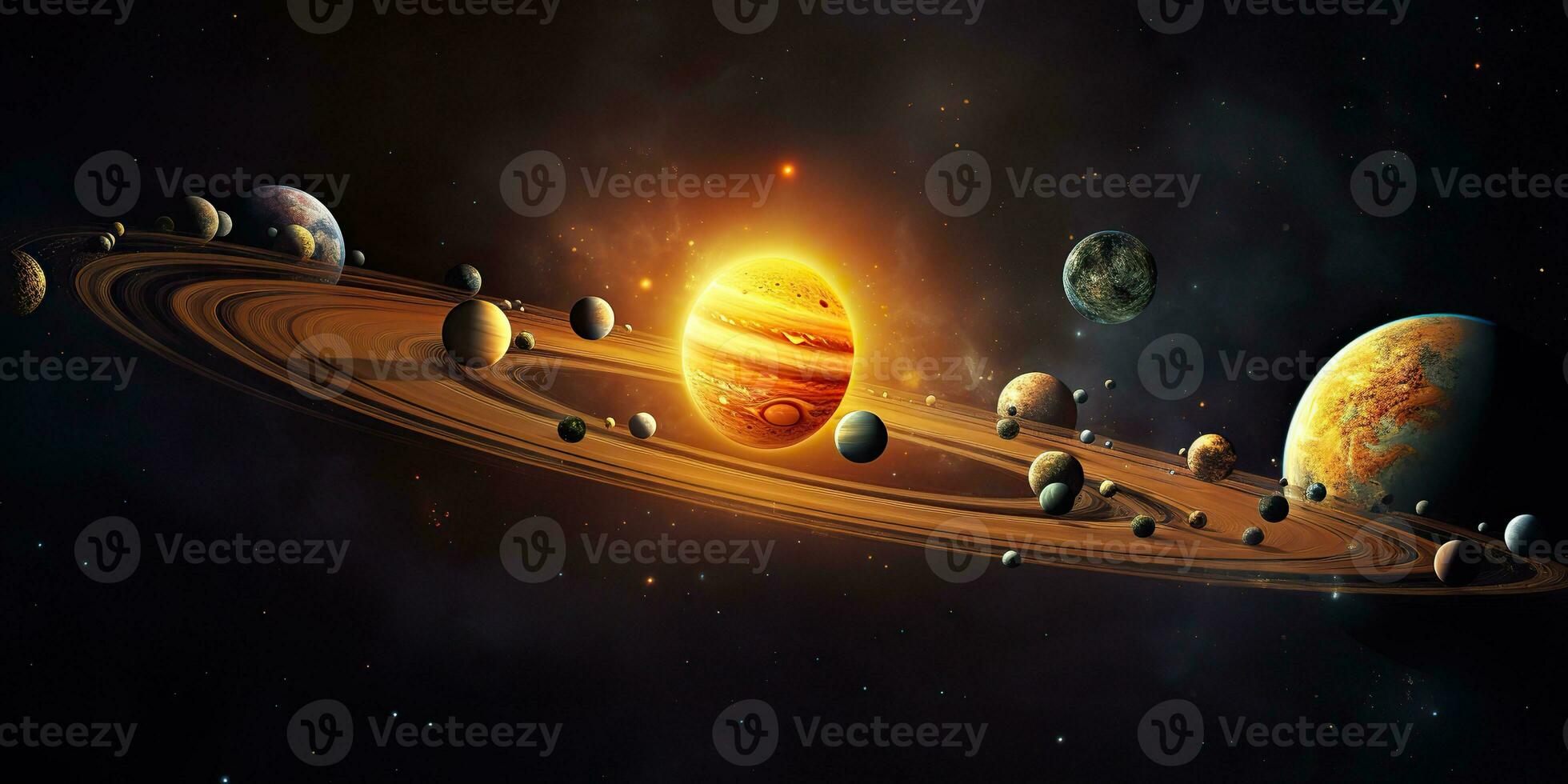 AI Generated. AI Generative. Solar system universe galaxy space planets poster background decoration. Graphic Art photo
