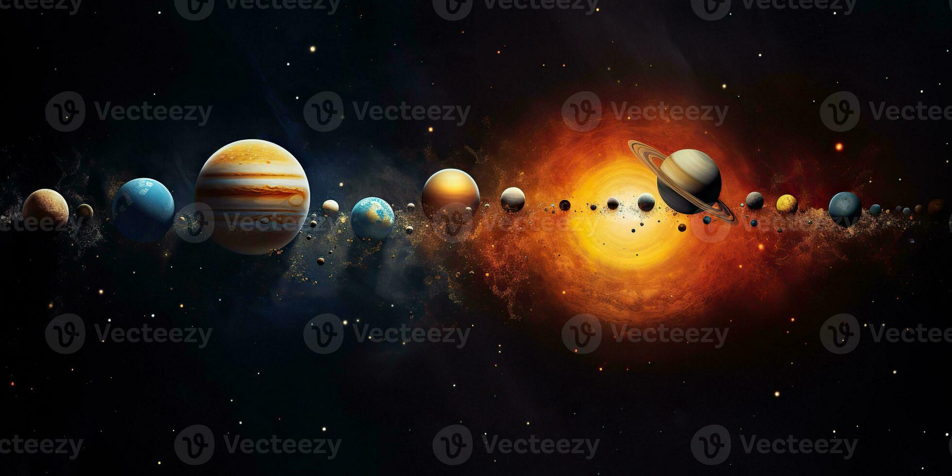 AI Generated. AI Generative. Solar system universe galaxy space planets poster background decoration. Graphic Art photo