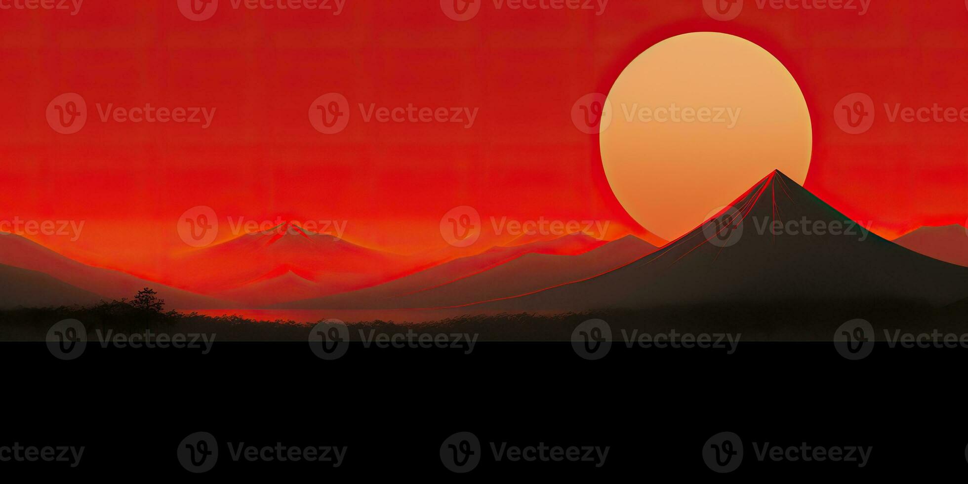 AI Generated. AI Generative. Japanese asian minimalistic landscape background. Nature outdoor sun mountain sunset sunrise vacation adventure view. Graphic Art photo