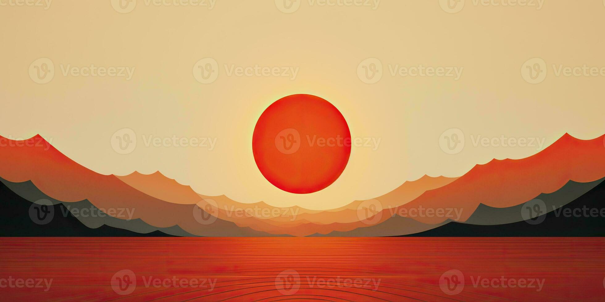 AI Generated. AI Generative. Japanese asian minimalistic landscape background. Nature outdoor sun mountain sunset sunrise vacation adventure view. Graphic Art photo