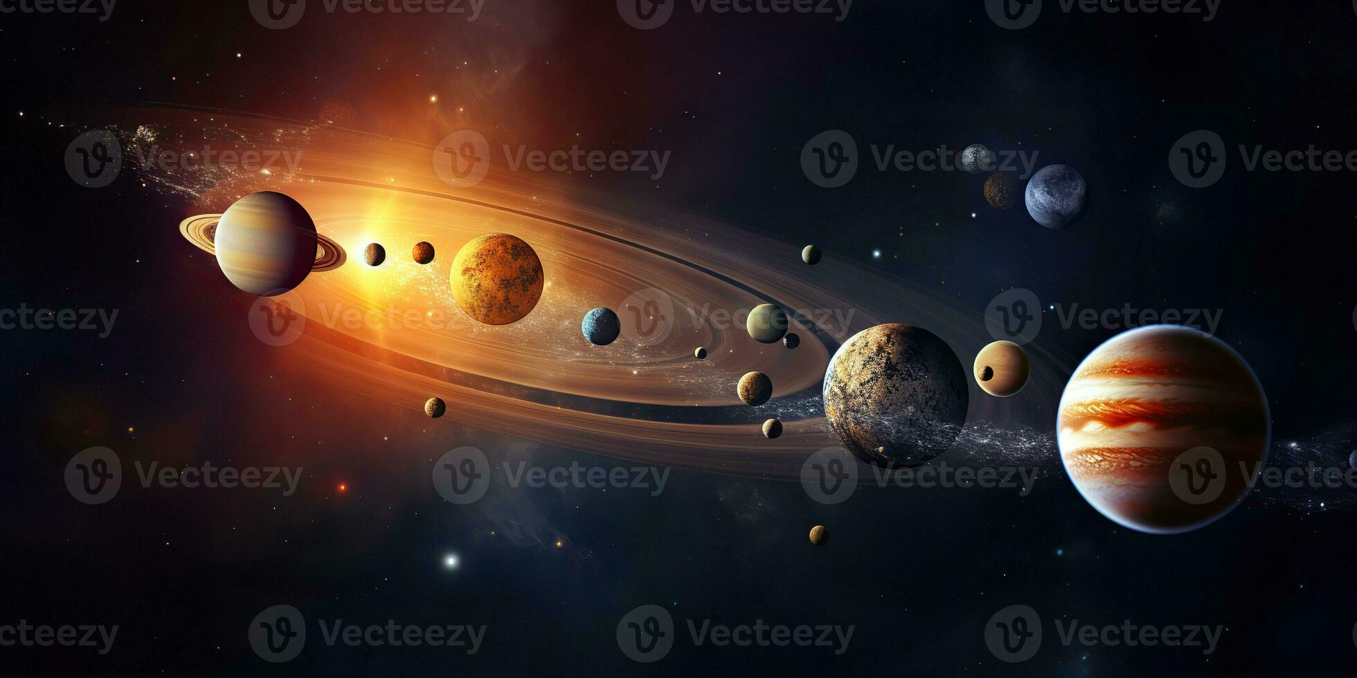 AI Generated. AI Generative. Solar system universe galaxy space planets poster background decoration. Graphic Art photo