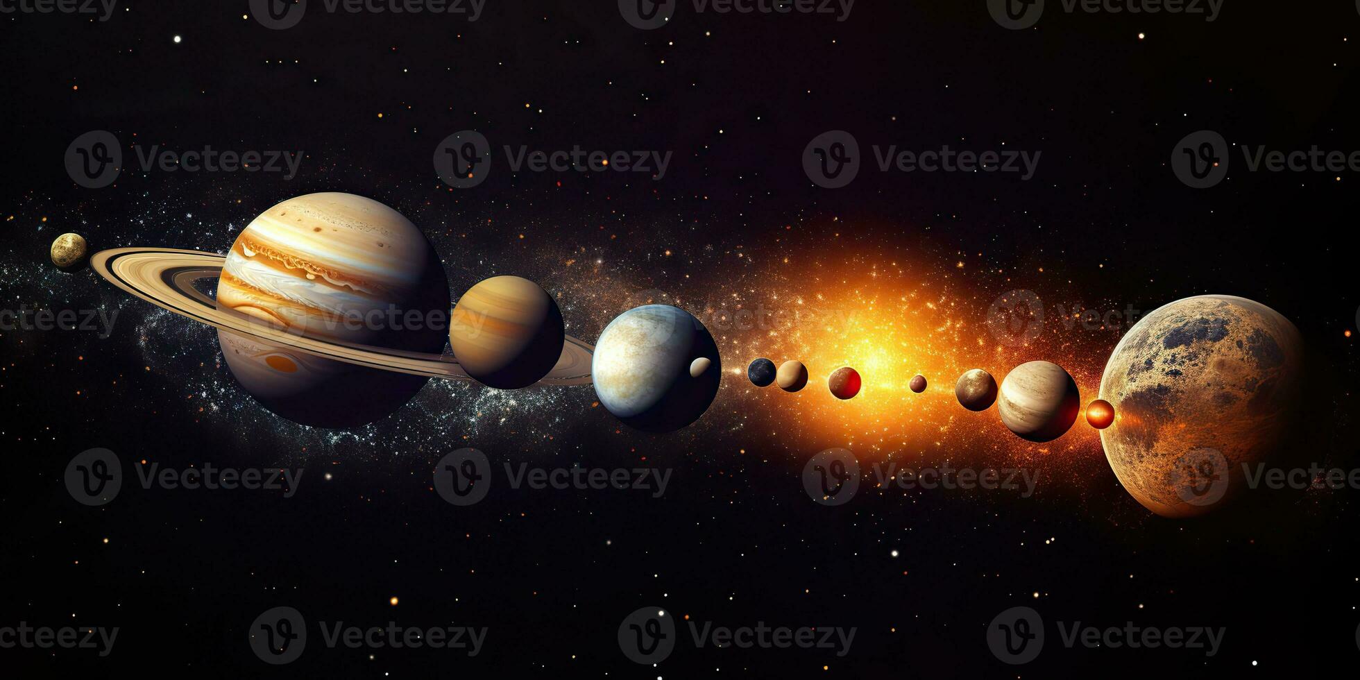 AI Generated. AI Generative. Solar system universe galaxy space planets poster background decoration. Graphic Art photo