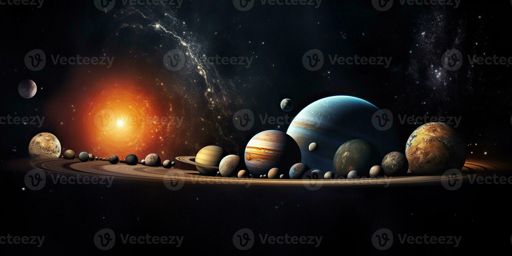 AI Generated. AI Generative. Solar system universe galaxy space planets poster background decoration. Graphic Art photo