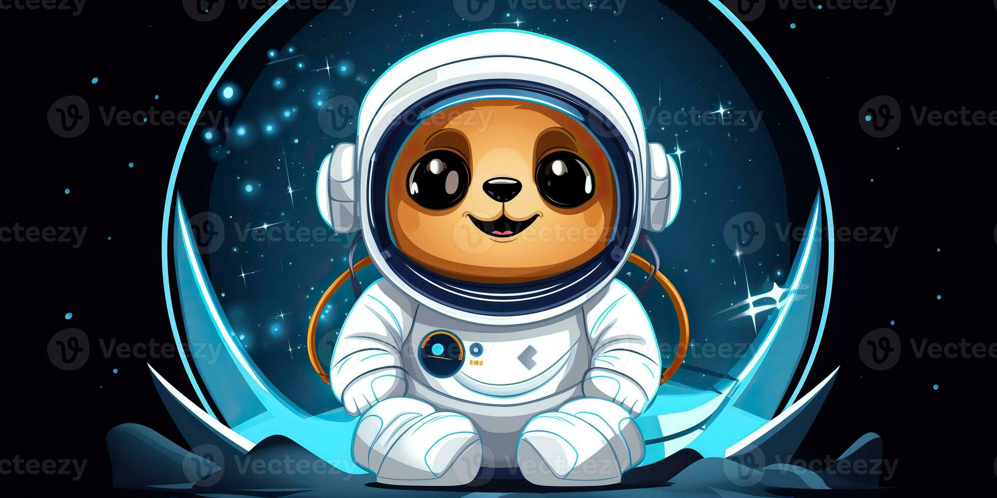 AI Generated. AI Generative. Galaxy space adventures cosmos solar system cute cartoon character for kids game. Graphic Art photo