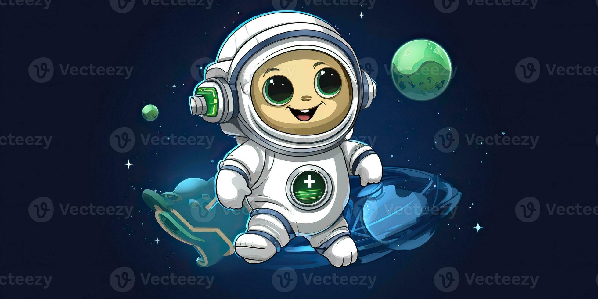 AI Generated. AI Generative. Galaxy space adventures cosmos solar system cute cartoon character for kids game. Graphic Art photo