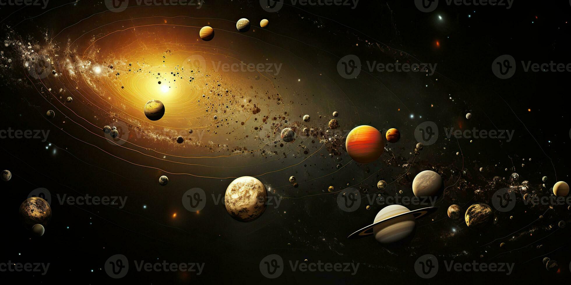 AI Generated. AI Generative. Solar system universe galaxy space planets poster background decoration. Graphic Art photo