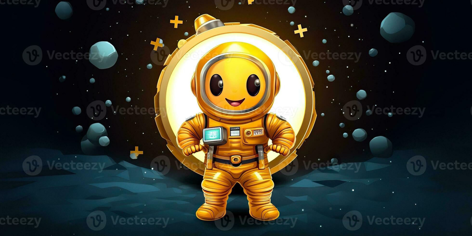 ai generado. ai generativo. galaxia espacio aventuras cosmos solar sistema linda dibujos animados personaje para niños juego. gráfico Arte foto